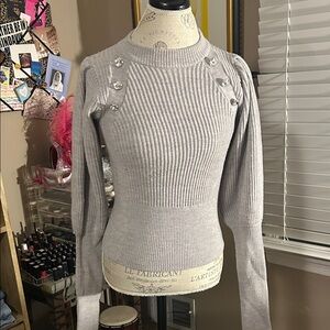 Veronica Beard Light Gray Ribbed Knit Sweater - XS